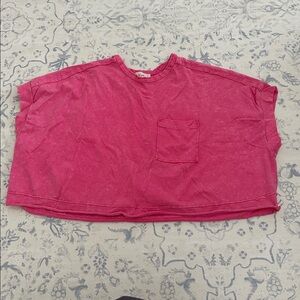Pink Cropped Oversized T-Shirt with Pocket